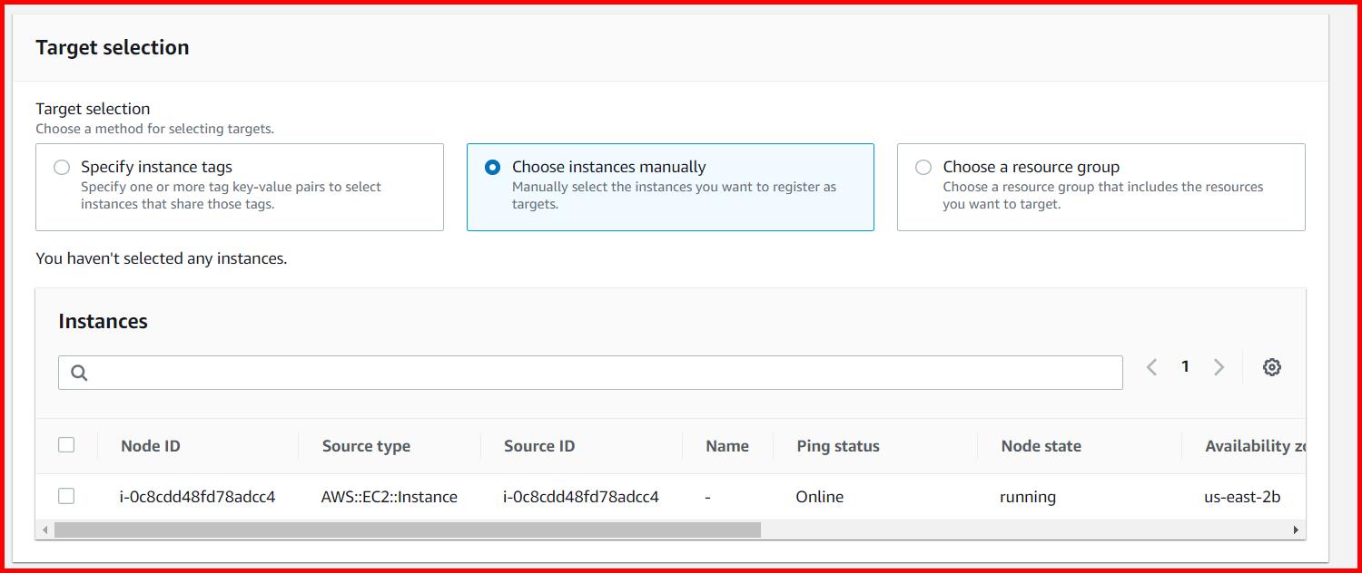 Picture showing the section to select the instance
